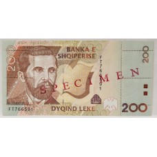ALBANIA 1996 . TWO HUNDRED 200 LEKE BANKNOTE . SPECIMEN